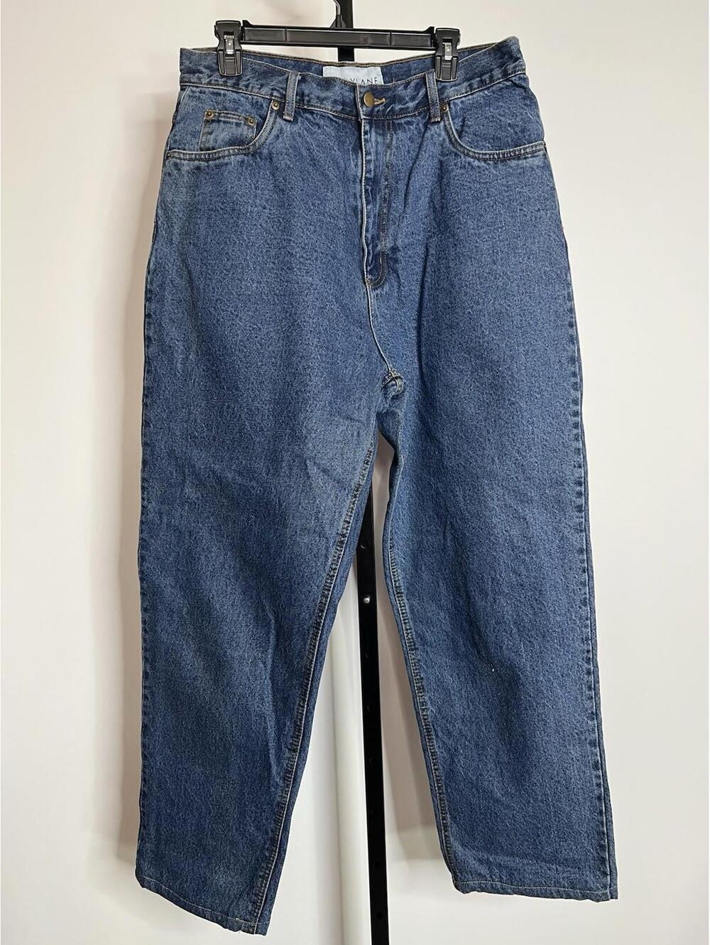 Women's Burylane Tapered Jeans Flannel Lined Blue Size 14 Solid Zip 100% Cotton